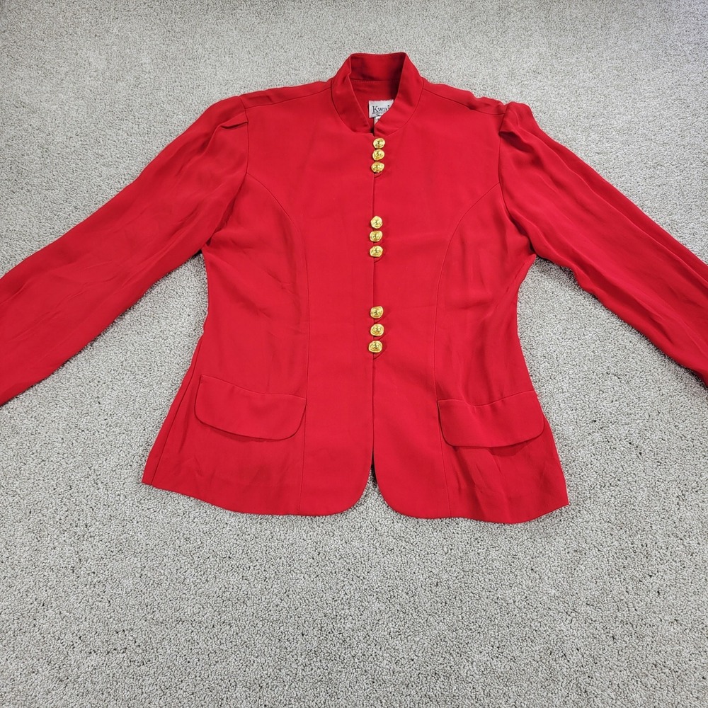 VINTAGE Kwai Pants Set 10 Red Gold Button Long Sleeve Pull-On Mock Neck USA 80s